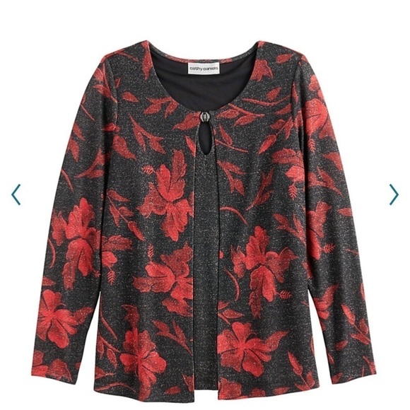 Cathy Daniels floral lurex mock layer top! - Picture 3 of 6